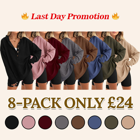 Women's Oversized Button V-Neck Hoodie Sweatshirt Long Sleeve Side Slit Casual Fall Pullover Top