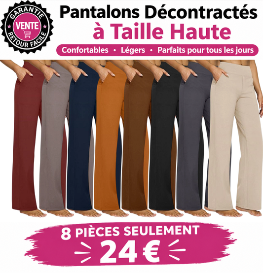 ⚡ Pantalon femme taille haute, style chic décontracté, à jambes larges avec poches